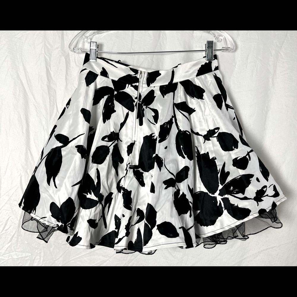 New black and white satin skirt with velvet floral detail and tulle